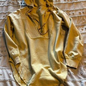 Pilcro Yellow Washed Pullover Hoodie with Hood Drawstrings